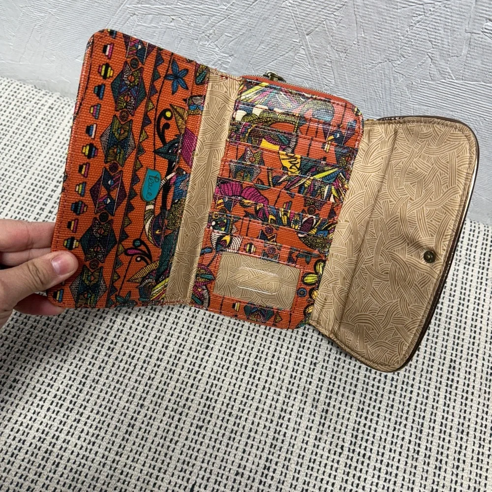 Sakroots Orange printed trifold large wallet like new bohemian coated canvas